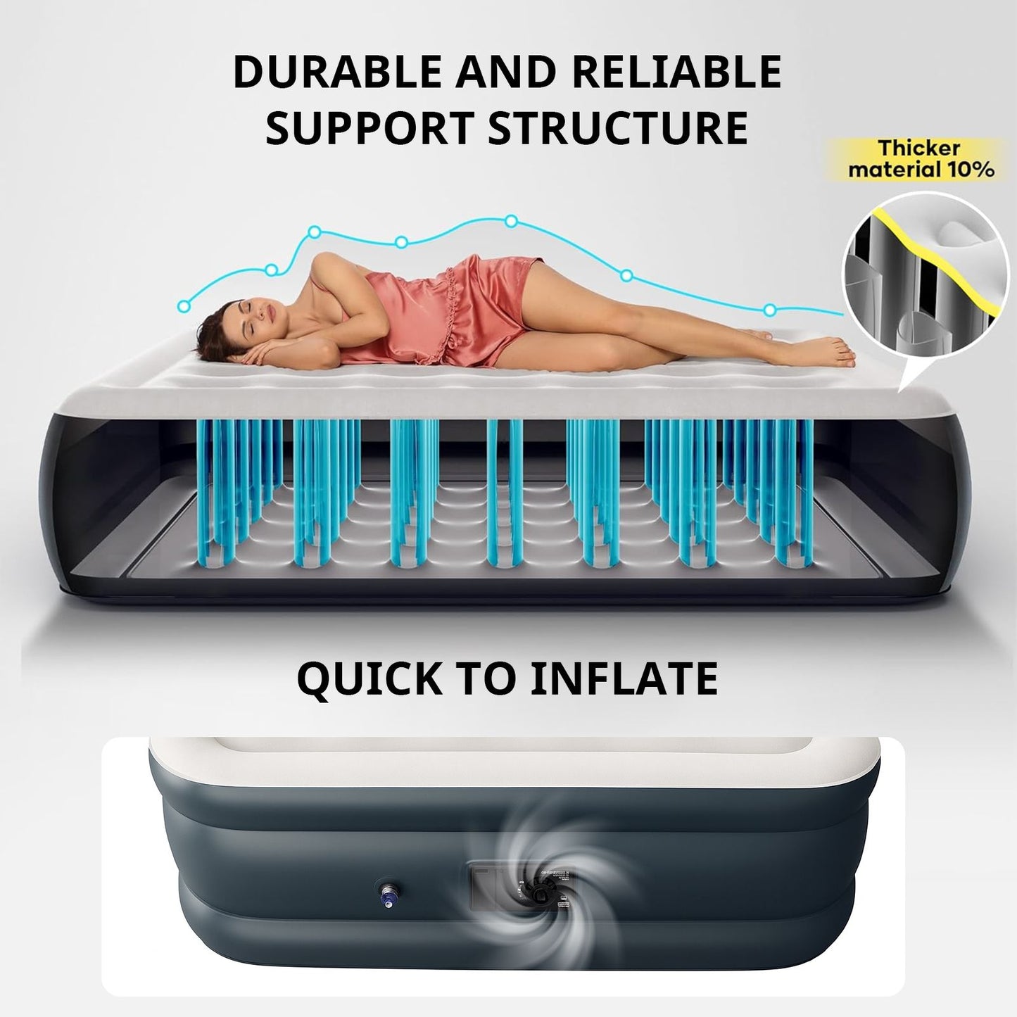 Air Mattress Bed 80" x 60" x 20" Queen Built in Pump Inflatable Mattress Blow Up Bed Travel Air Bed Portable Mattress