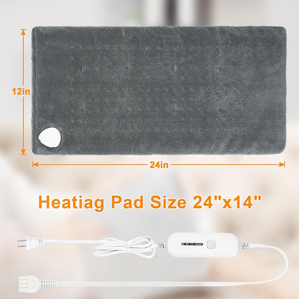 12''x24'' Gray Electric Heating Pad for Pain Relief, Machine Washable with 3 Heat Settings ,Heating pad for Neck and Shoulder, Knee, Arms, Legs