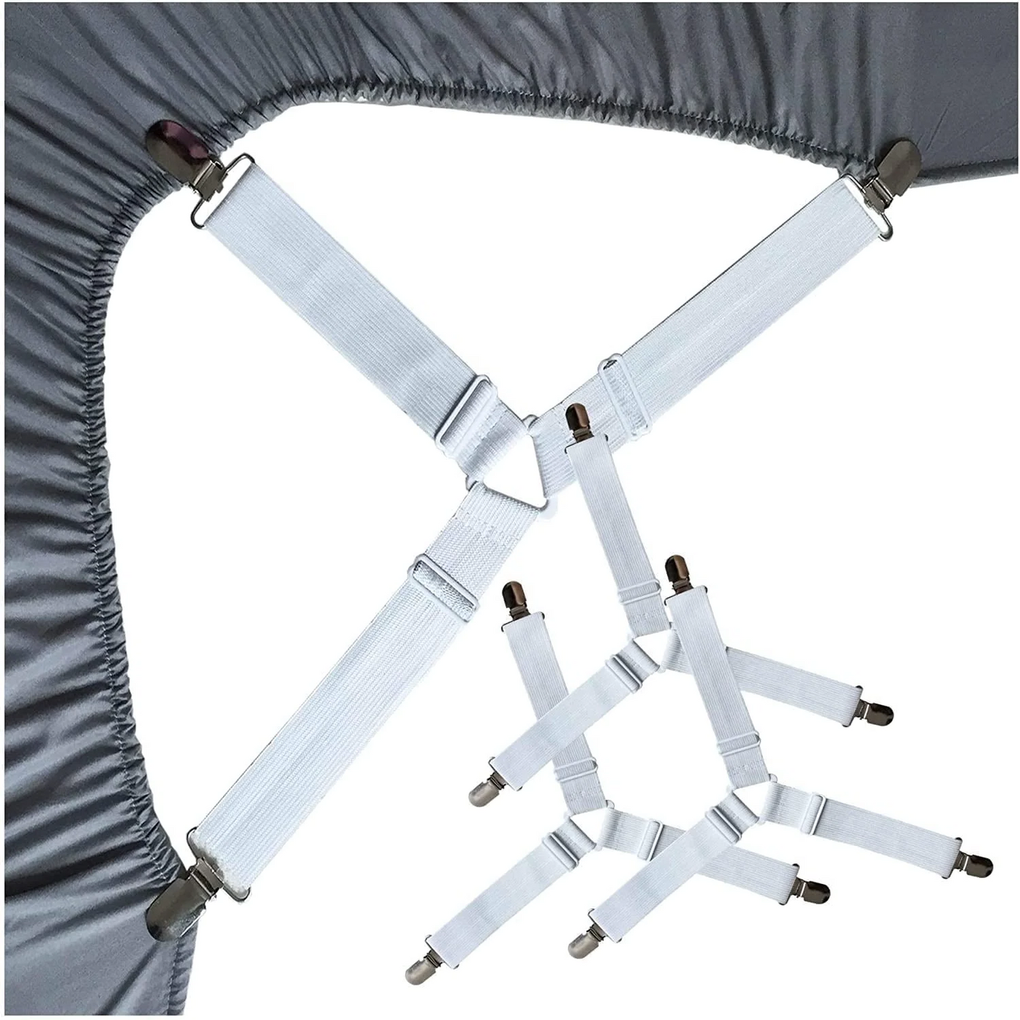 Bed Sheet Holder Straps Fitted Sheet Keepers Bedsheet Holders Fasteners -White 4 Pack