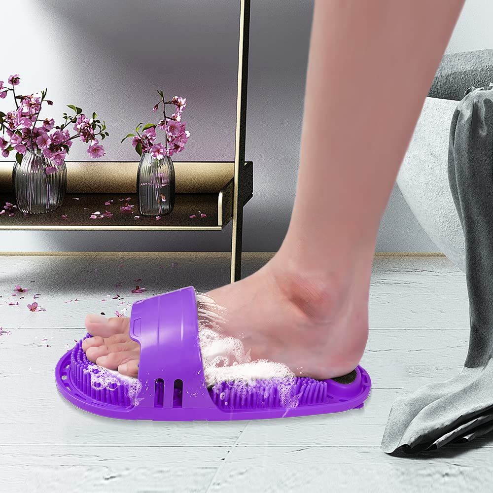 Silicone Foot Scrubber Massage and Cleaning Non-Slip for Shower (1PCS Purple)