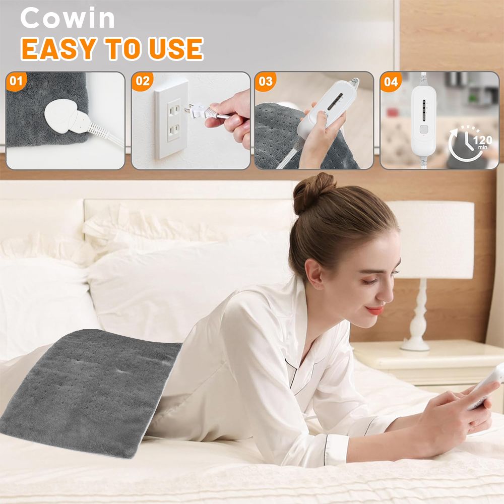 12''x24'' Gray Electric Heating Pad for Pain Relief, Machine Washable with 3 Heat Settings ,Heating pad for Neck and Shoulder, Knee, Arms, Legs
