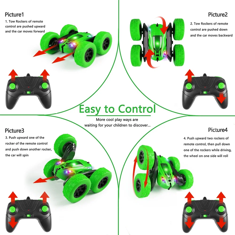 Remote Control Car 4WD RC Cars 2.4GHz Electric Race Stunt Toy Car Rechargeable Birthday Gift Green