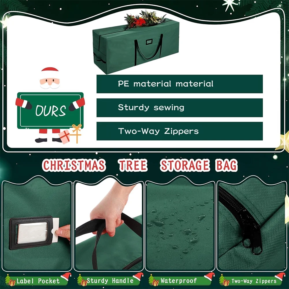 7.5Ft Christmas Tree Storage Bag, Used For Holding Artificial Christmas Trees, Green (50"x16"x20")