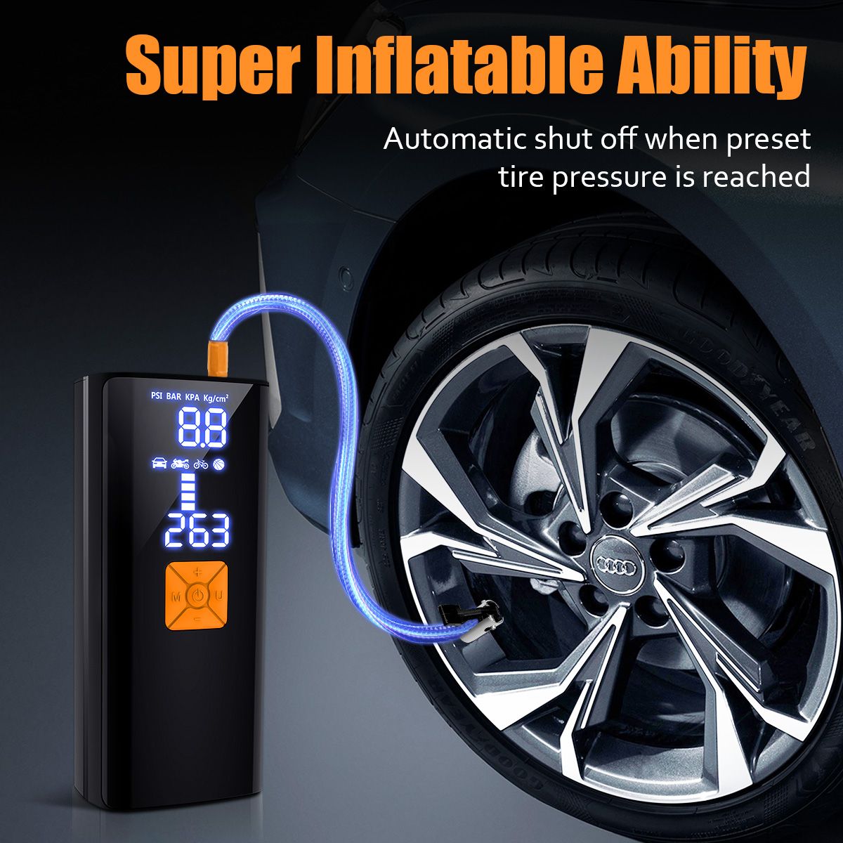 Tire Inflators Cordless Air Pump, Suitable for Car, Motorcycle,Bike Tires and Balls with Gauge for Car Tires 20000mAh and 150PSI Digital LCD