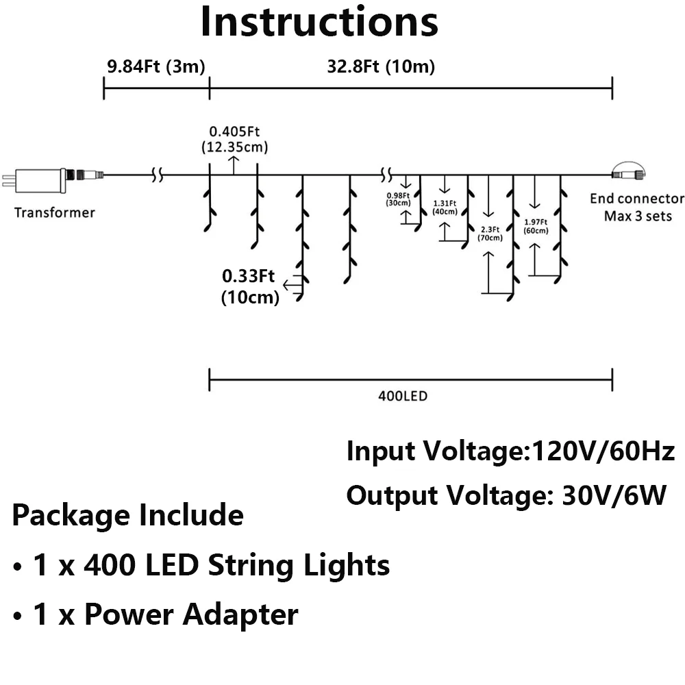 Icicle Lights Christmas Lights Plug-in 33ft 400ct LED Yellow