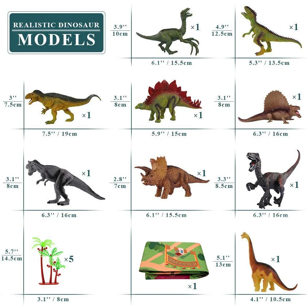Dinosaur Toys with Play Mat, 9 Kinds Realistic Jurassic Dinosaur Figures, High Quality Educational toy gifts for Toddlers Boys and Girls