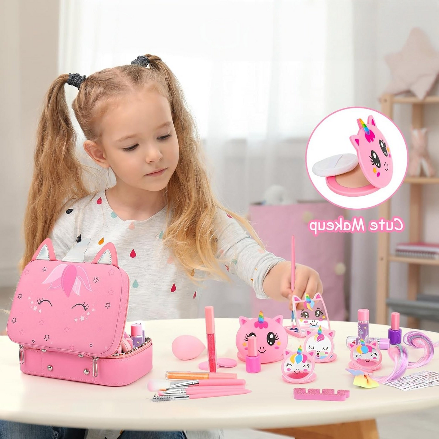 26 Pieces Washable Makeup Girls Toys Make Up Set for Children Princess Dress Up Christmas Birthday Gifts Toys for 3-12 Year Old Girls