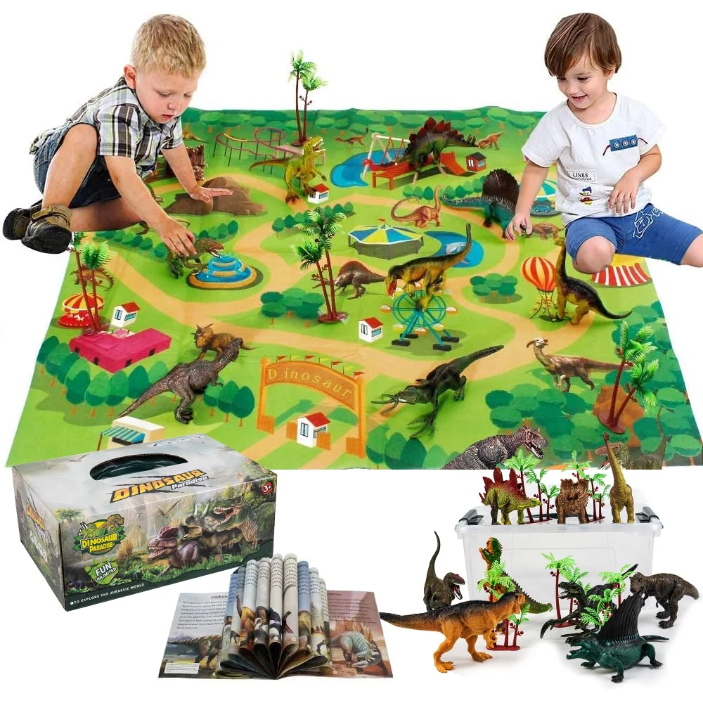 Dinosaur Toys with Play Mat, 9 Kinds Realistic Jurassic Dinosaur Figures, High Quality Educational toy gifts for Toddlers Boys and Girls