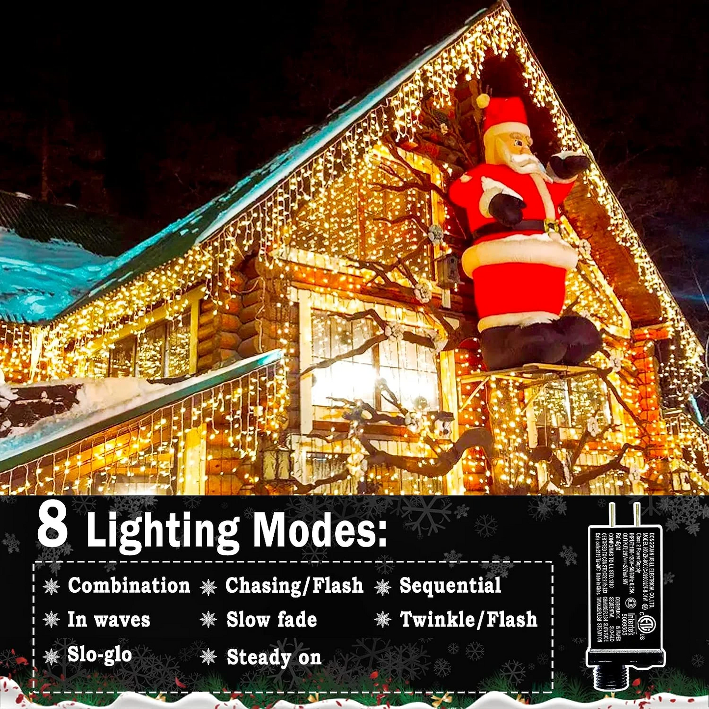 Icicle Lights Christmas Lights Plug-in 33ft 400ct LED Yellow