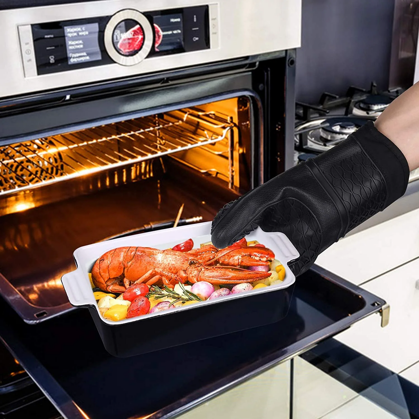 Silicone Oven Mitts Heat Resistant Non-Slip Black