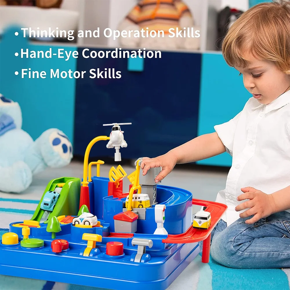 Race Track Car Toy Adventure Toy Rescue Playset Puzzle Rail Track City Construction 4 Mini Cars