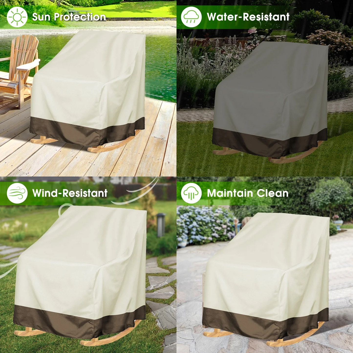 Rocker Chair Cover 420D Waterproof Patio Outdoor 2 Piece Set