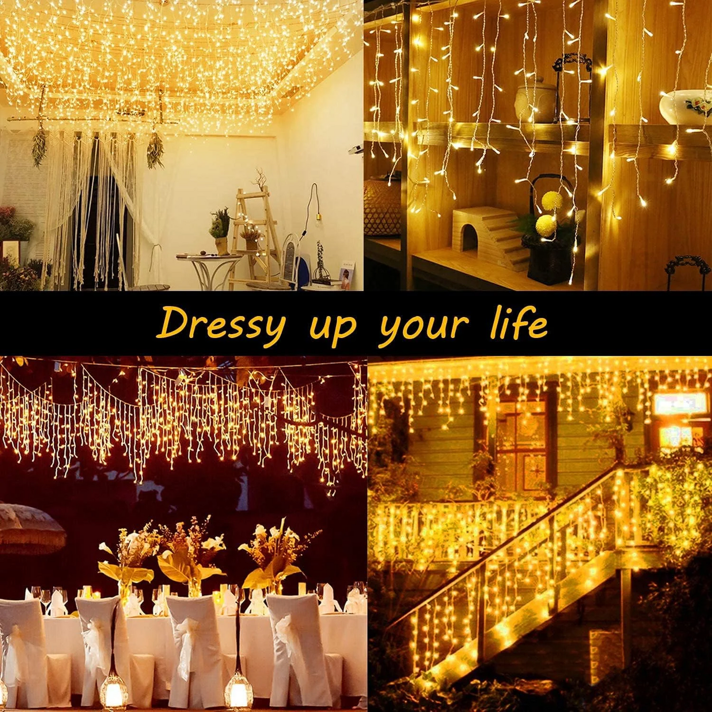 Icicle Lights Christmas Lights Plug-in 33ft 400ct LED Yellow