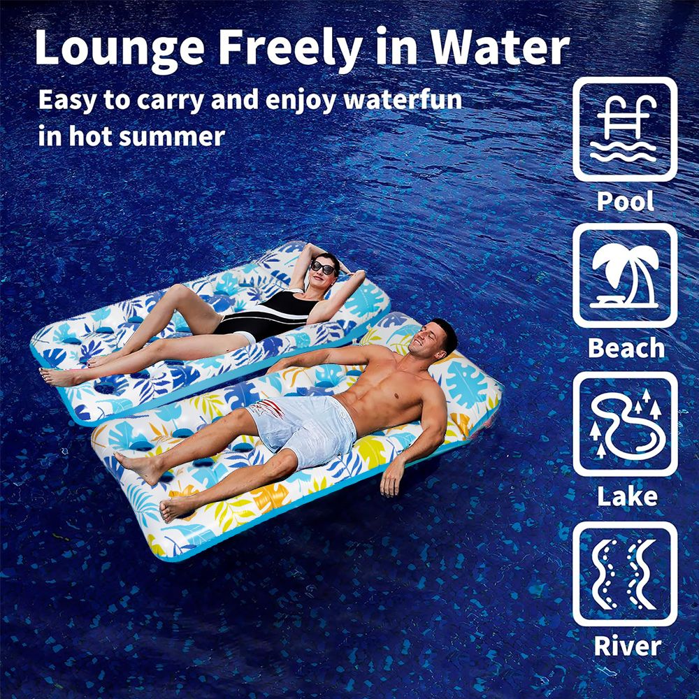 2 Piece Float Set Lounger Inflatable Pool Floats Reclining Chair Pedal Cup Holder White Blue