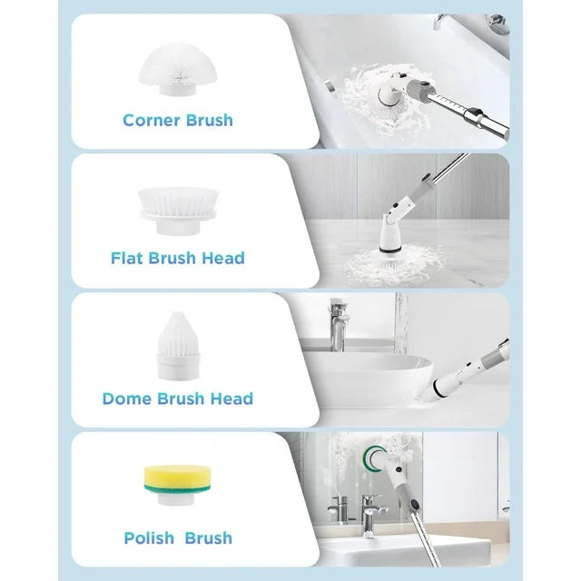 Electric Spin Scrubber Cordless Power Cleaning Brush Extension Handle for Bathroom Bathtub Floor Tile
