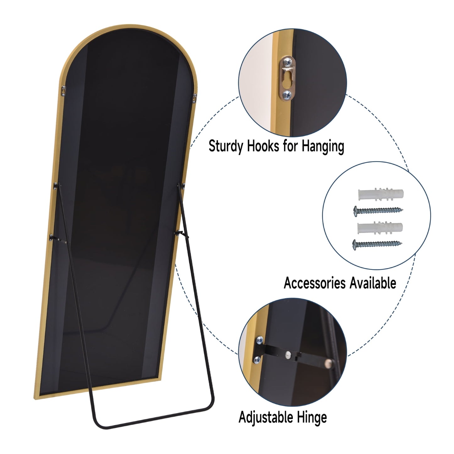 64"x 21" Full Length Mirror Arched Standing Floor Mirror Full Body Mirror, Gold