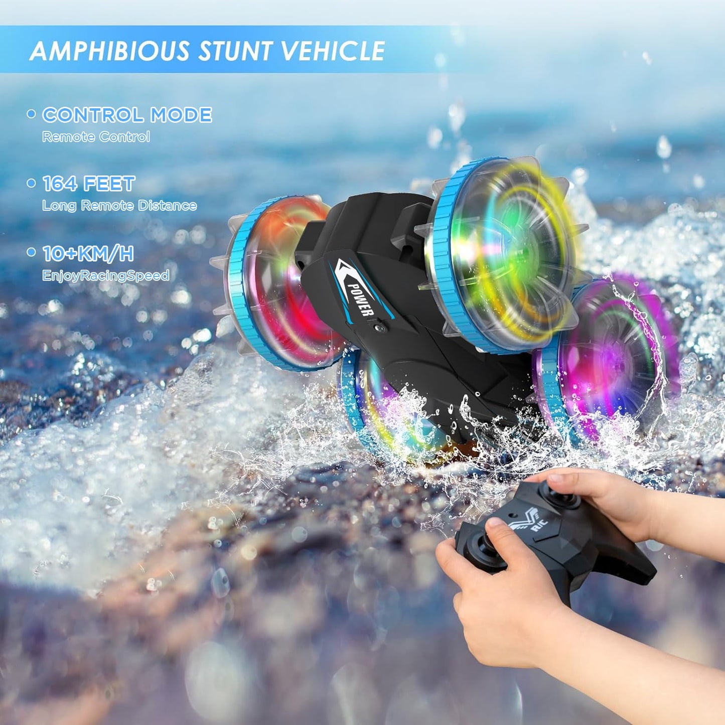 Amphibious Waterproof 360° Flips 4WD RC Stunt Car 2.4GHz All-Terrain Vehicle Birthday Gift
