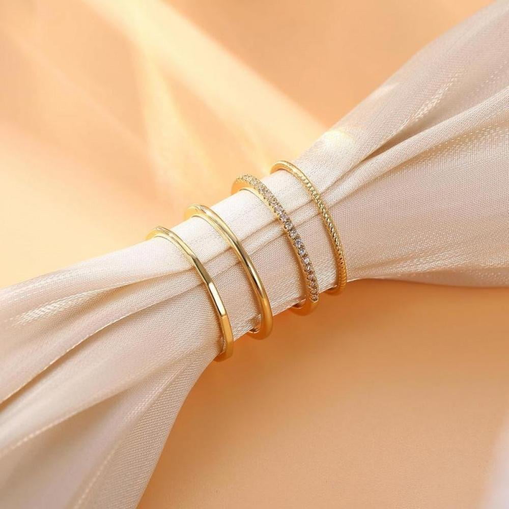 14K Gold Filled 1.3Mm Thin Stackable Rings For Women - Minimalist Non Tarnish Half Cubic Zirconia Band Rings - Dainty Trendy Statement Stacking Rings Set Size 5-10