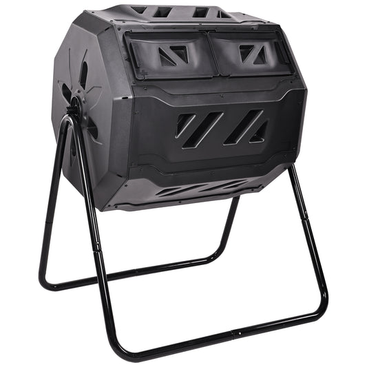 Outdoor Plastic Dual Chamber 360 ⁰ Tumbling Composter Bin for Garden Kitchen Yard 35 Gallon