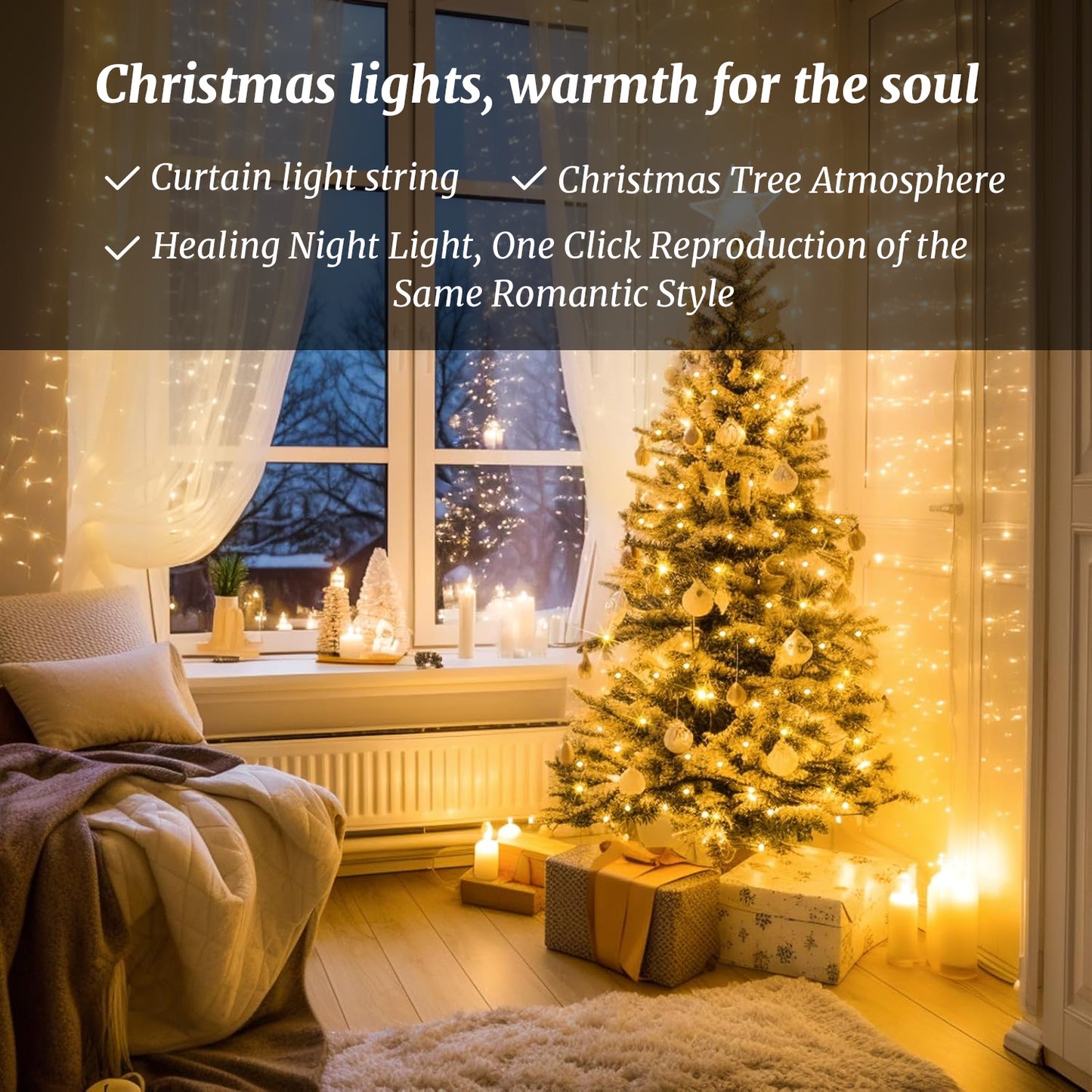 168FT Christmas Lights Outdoor 8 Modes Indoor String Lights for Outside Warm White