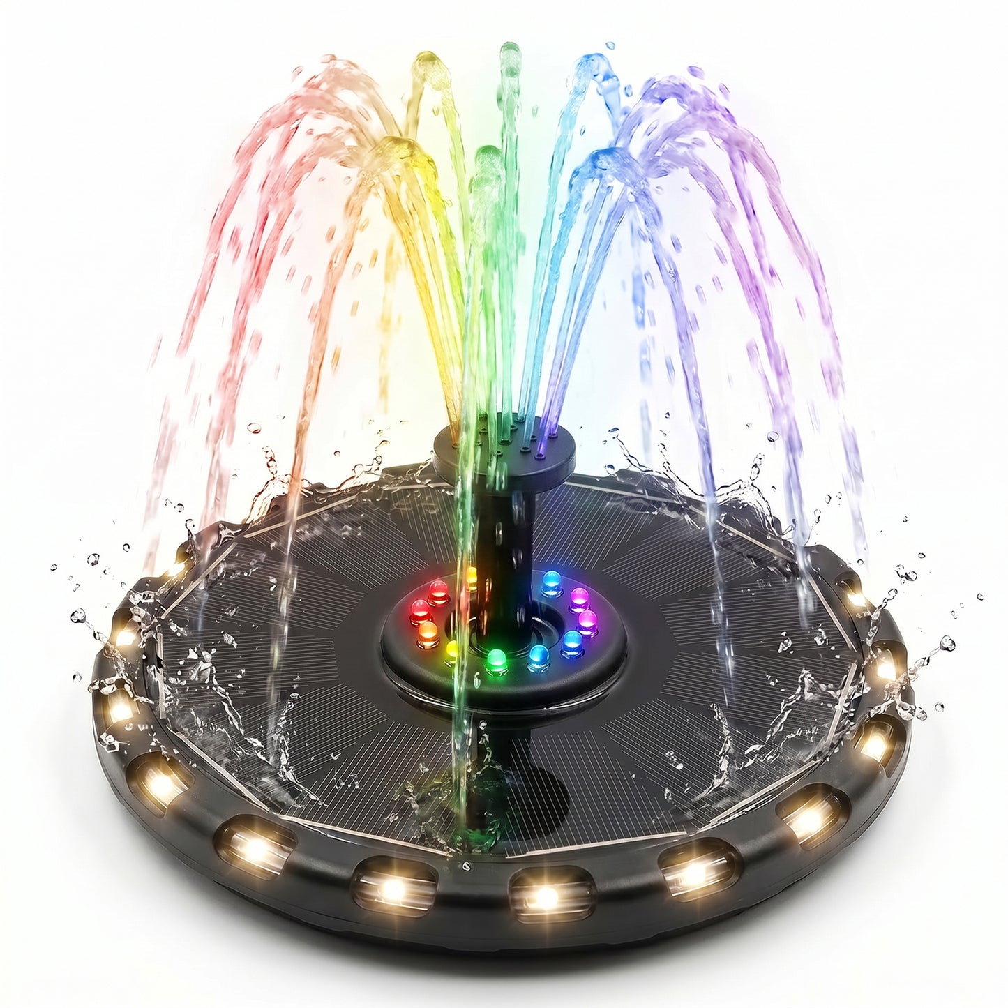 Solar Water Fountain Solar Pump for Bird Bath, Garden, Pond Colorful Lights