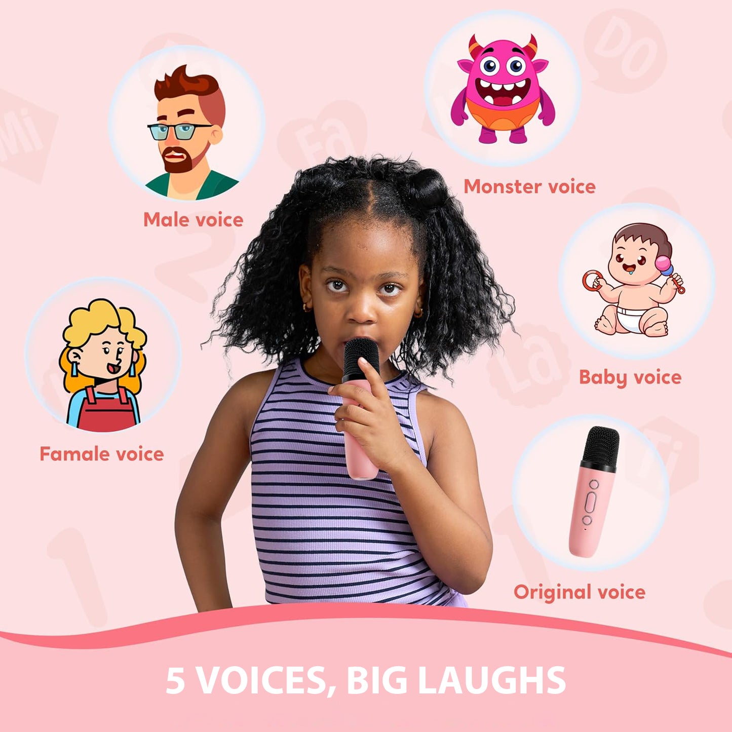 Kids Karaoke Machine with 2 Wireless Microphones – Portable Bluetooth Speaker for Singing & Play – Gift for Girls & Boys Ages 3-12 (Pink)