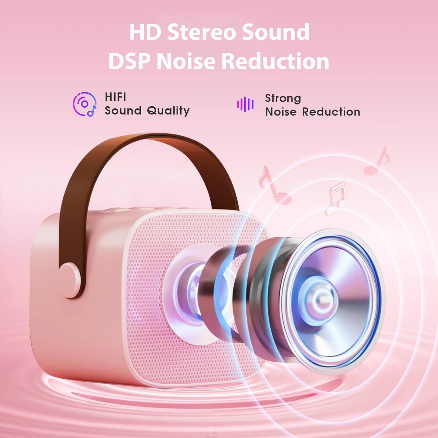 Kids Karaoke Machine with 2 Wireless Microphones – Portable Bluetooth Speaker for Singing & Play – Gift for Girls & Boys Ages 3-12 (Pink)