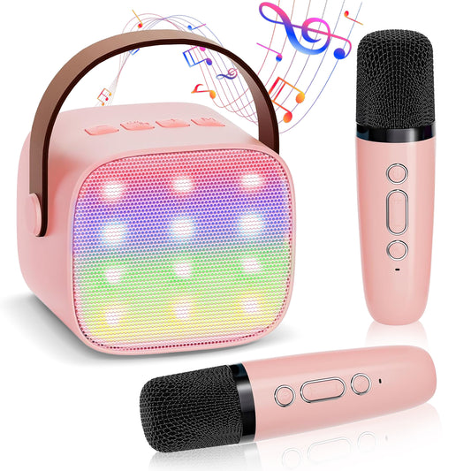 Kids Karaoke Machine with 2 Wireless Microphones – Portable Bluetooth Speaker for Singing & Play – Gift for Girls & Boys Ages 3-12 (Pink)
