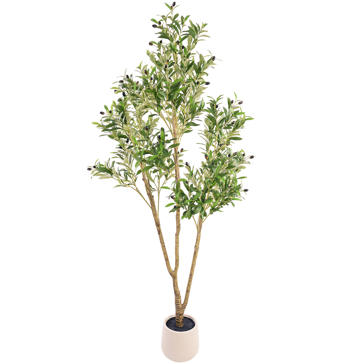 7FT Tall Artificial Olive Tree for Home Office Decor, Faux Olive Tree with White Tall Planter, Artificial Plants with Natural Wood Trunk and Lifelike Fruits