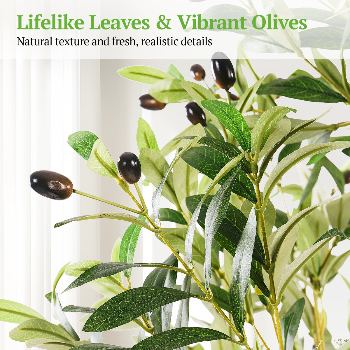 7FT Tall Artificial Olive Tree for Home Office Decor, Faux Olive Tree with White Tall Planter, Artificial Plants with Natural Wood Trunk and Lifelike Fruits
