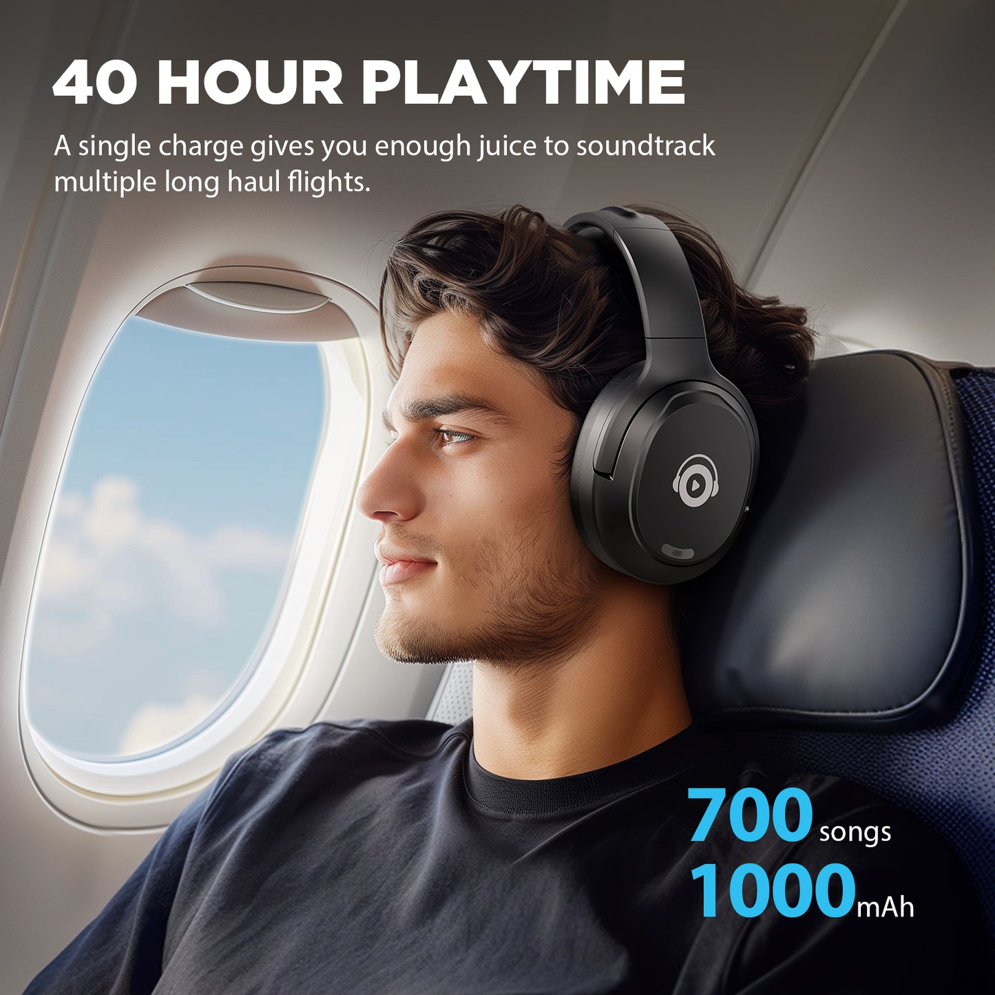 Bluetooth Headphone Hybrid ANC Wireless E11B Black, 40-60H Playtime Compatible Phone PC TV Travel Home Office