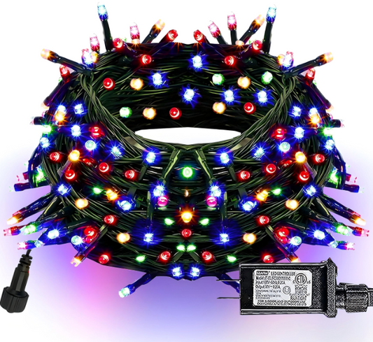 98FT and 300 LED Multicolor Christmas String Lights, 8 Lighting Modes for Indoor Outdoor Christmas Tree Lights Party Decoration