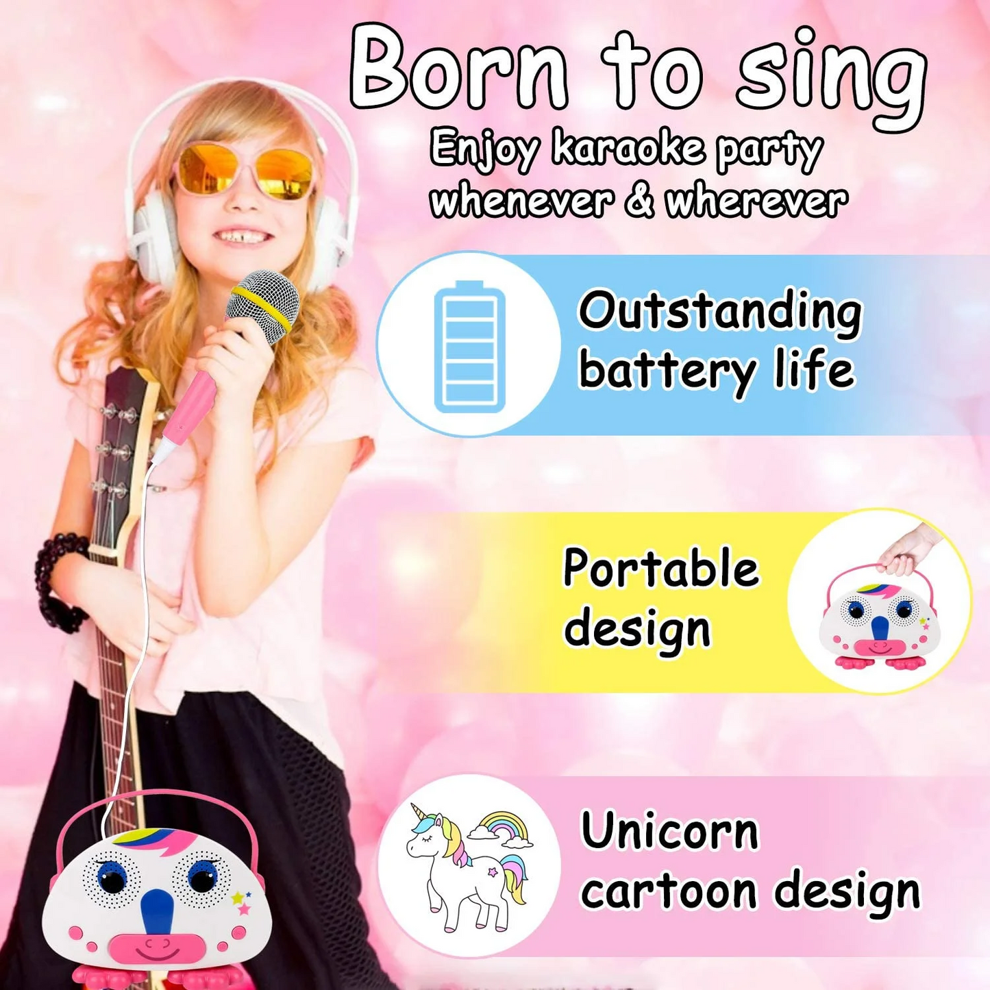 Mini Karaoke Machine for Kids with 1 Mic, Toddler Karaoke Toy Singing Speaker, Toys Gifts for 3-14 Years Old Girls Boys