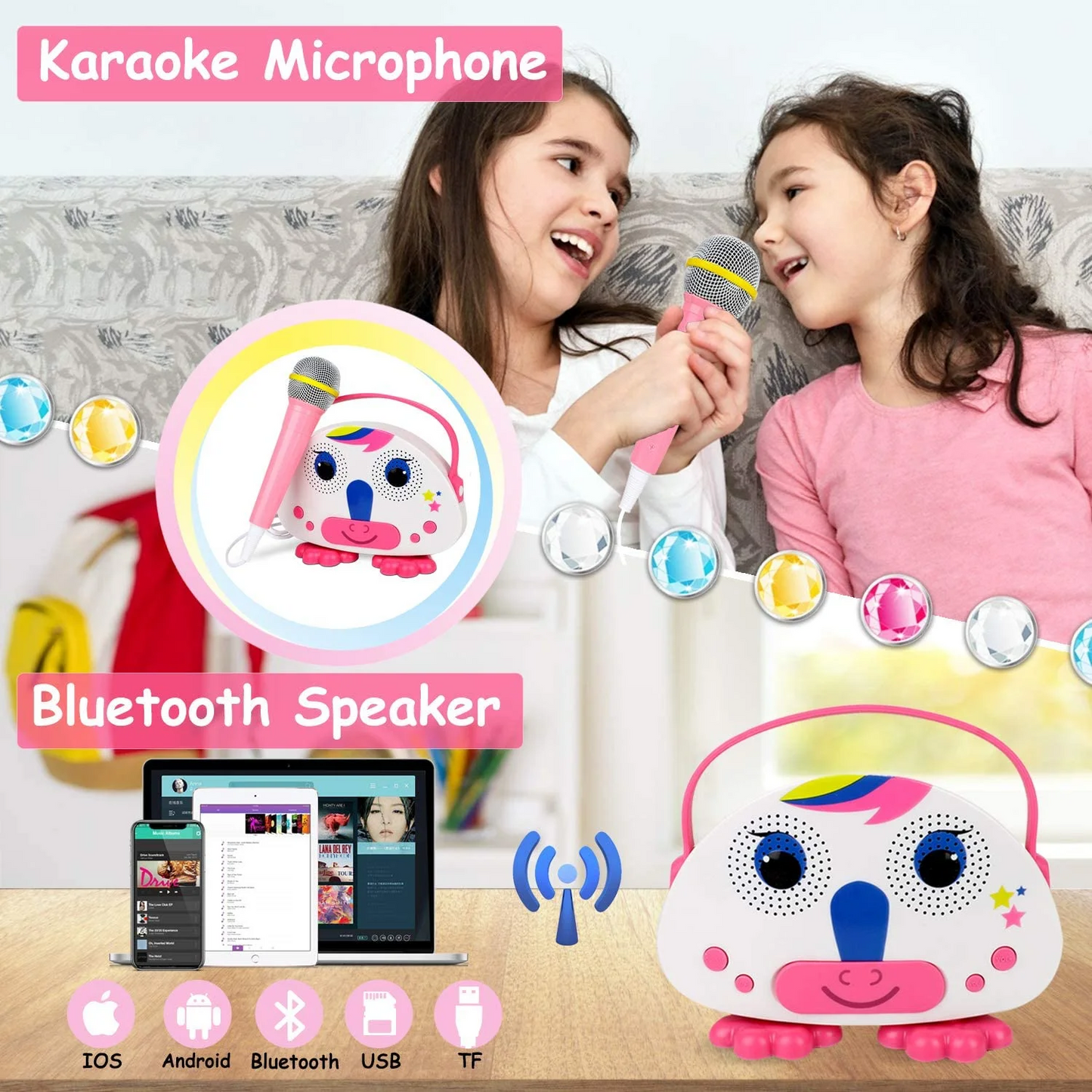 Mini Karaoke Machine for Kids with 1 Mic, Toddler Karaoke Toy Singing Speaker, Toys Gifts for 3-14 Years Old Girls Boys