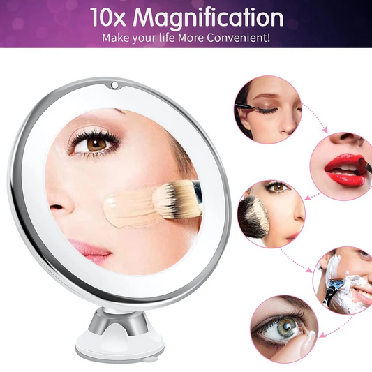 10X Magnifying Lighted Makeup Mirror 360° Rotation with Strong Suction Cup