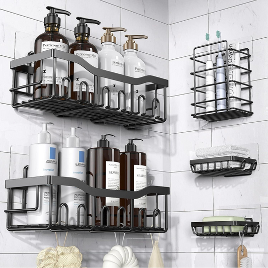 5-Pack Stainless Steel Shower Caddy – No-Drill Adhesive Shelves with Large Capacity, Rustproof Bathroom & Kitchen Organizer, XL Size