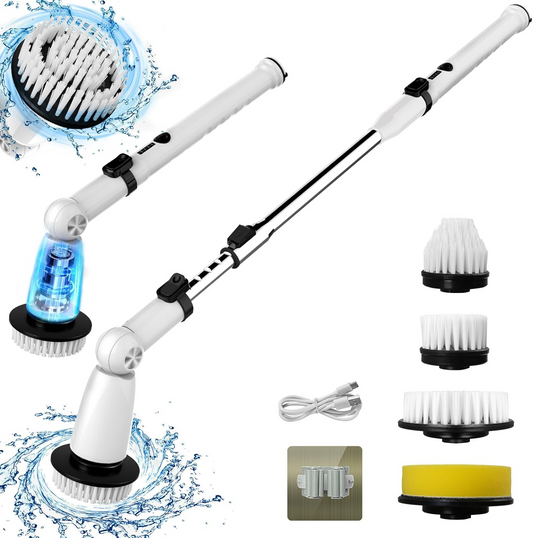 Electric Spin Scrubber with 4 Brush Heads – Extendable Handle USB-C Rechargeable – for Bathroom Shower & Tile Cleaning