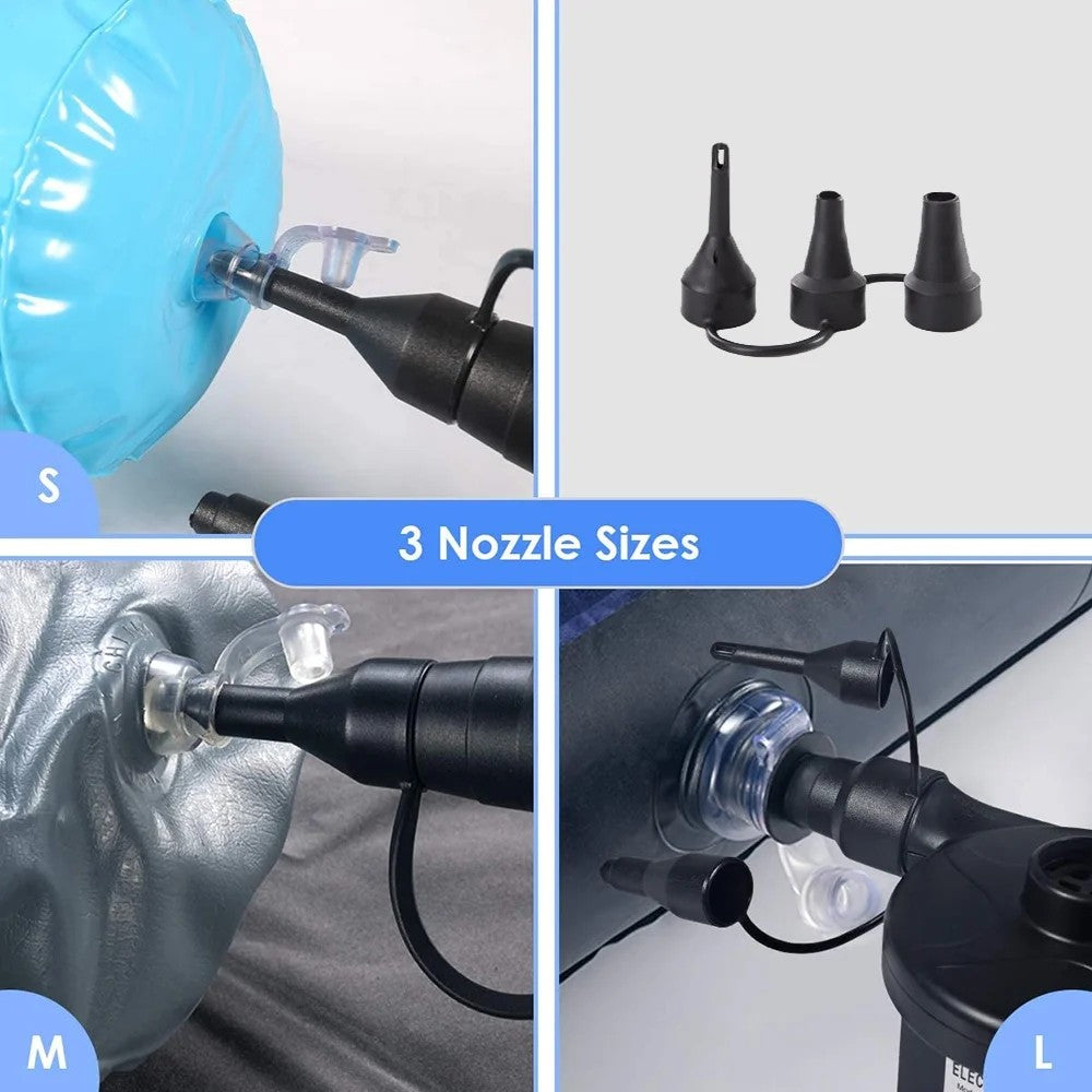 Electric Air Pump Portable Inflator Deflator with 3 Nozzles 110V AC /12V