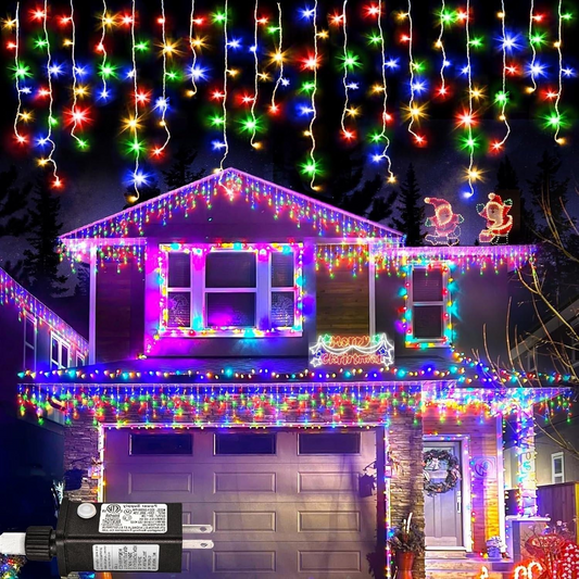 33ft Christmas Icicle String Lights 400 LED 8 Modes Waterproof Timer for Holiday Party Wedding Multicolor