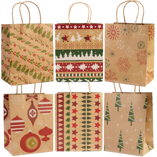 24Pcs Christmas Kraft Gift Bag Christmas Bags For Gifts Xmas Presents Bags