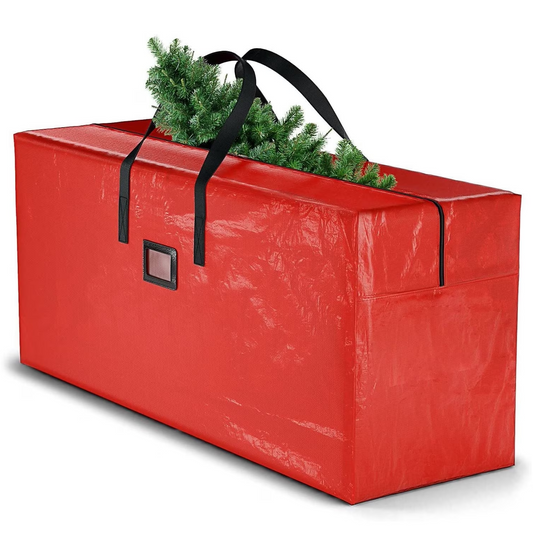 Christmas Tree Storage Bag - Fits 7.5 ft Disassembled Trees with 48"x15"x20" Zippered Handles Red