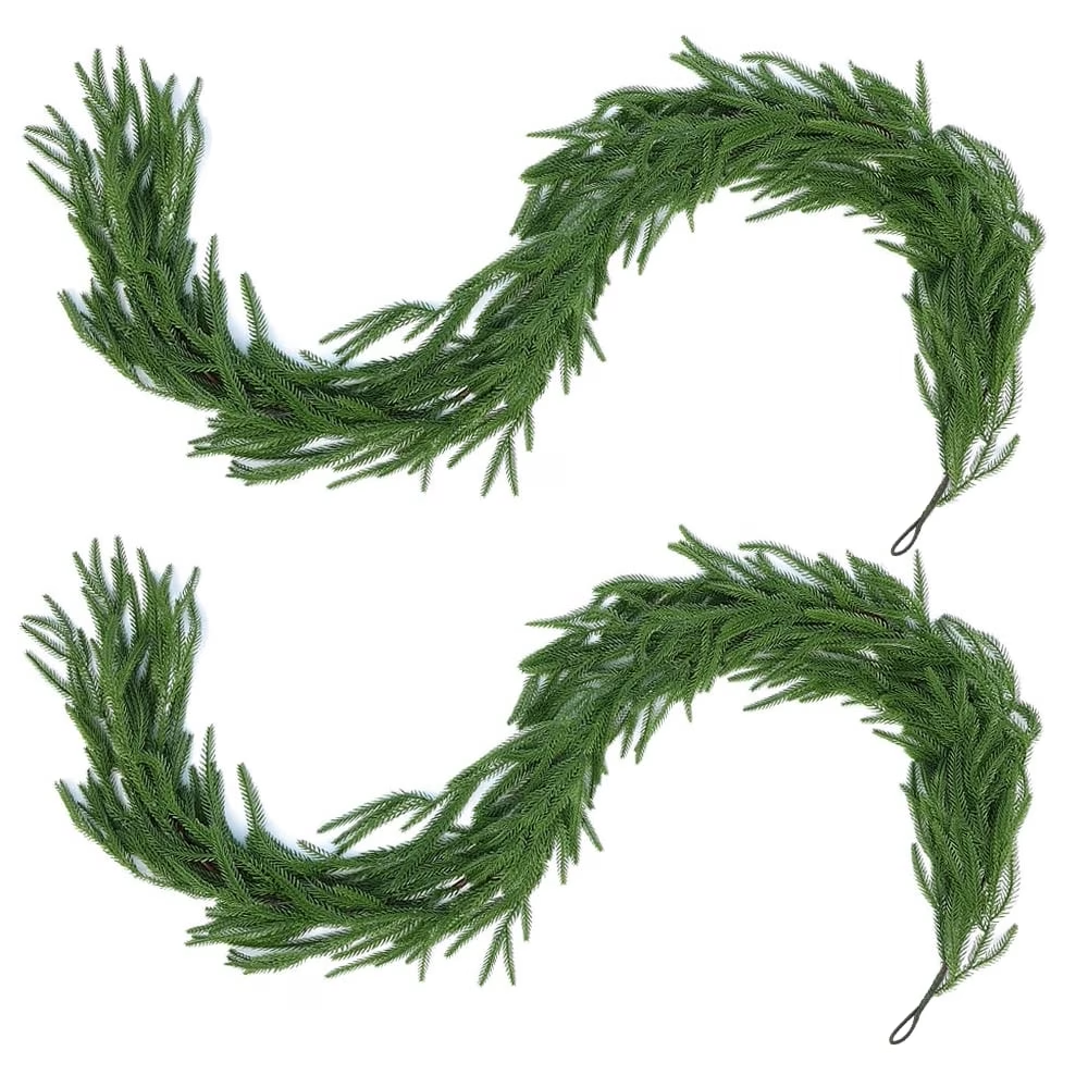 2 Pcs 6 FT Artificial Pine Garlands Real Touch Artificial Pine Garland,  – Winter Greenery for Indoor/Outdoor Xmas, Mantle & Staircase Decor