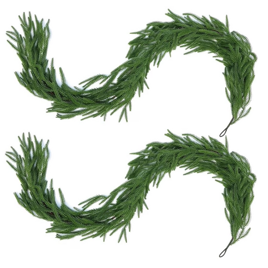 2 Pcs 6 FT Artificial Pine Garlands Real Touch Artificial Pine Garland,  – Winter Greenery for Indoor/Outdoor Xmas, Mantle & Staircase Decor