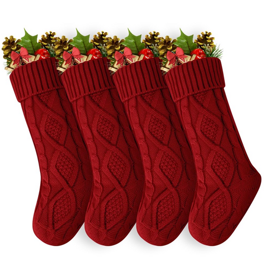4 Pack Christmas Stockings, Knitted Stocking for Holiday Christmas Party Family Decorations Red