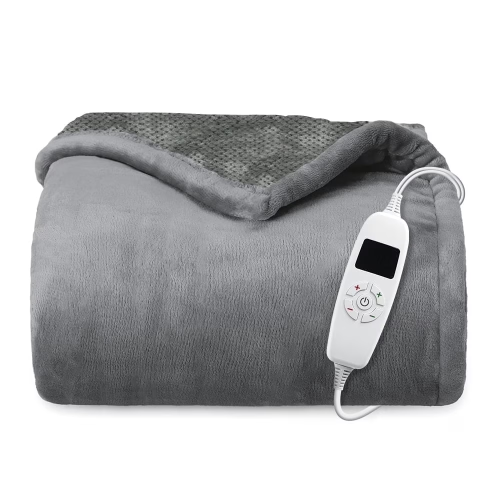 Heated Throw Blanket, 60x70 Inches Extra Large - 10 Heat Settings & 8-Hour Timer, Flannel & Velvet, Machine Washable - Gray Brand Swtroom