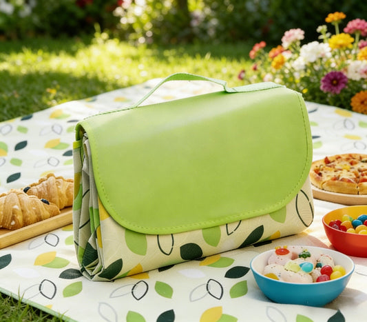 80"x80" Extra Large Waterproof Picnic Blanket - Foldable Outdoor Mat for Beach, Camping & Park - Green/White leaves