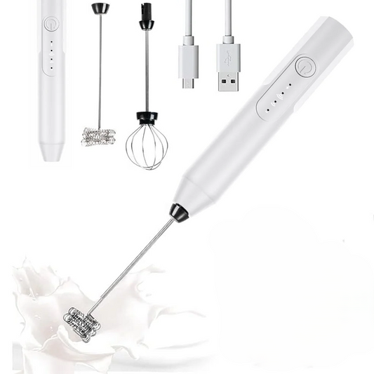 Handheld Milk & Coffee Frother Electric Mini Blender Stainless Steel Drink Mixer White
