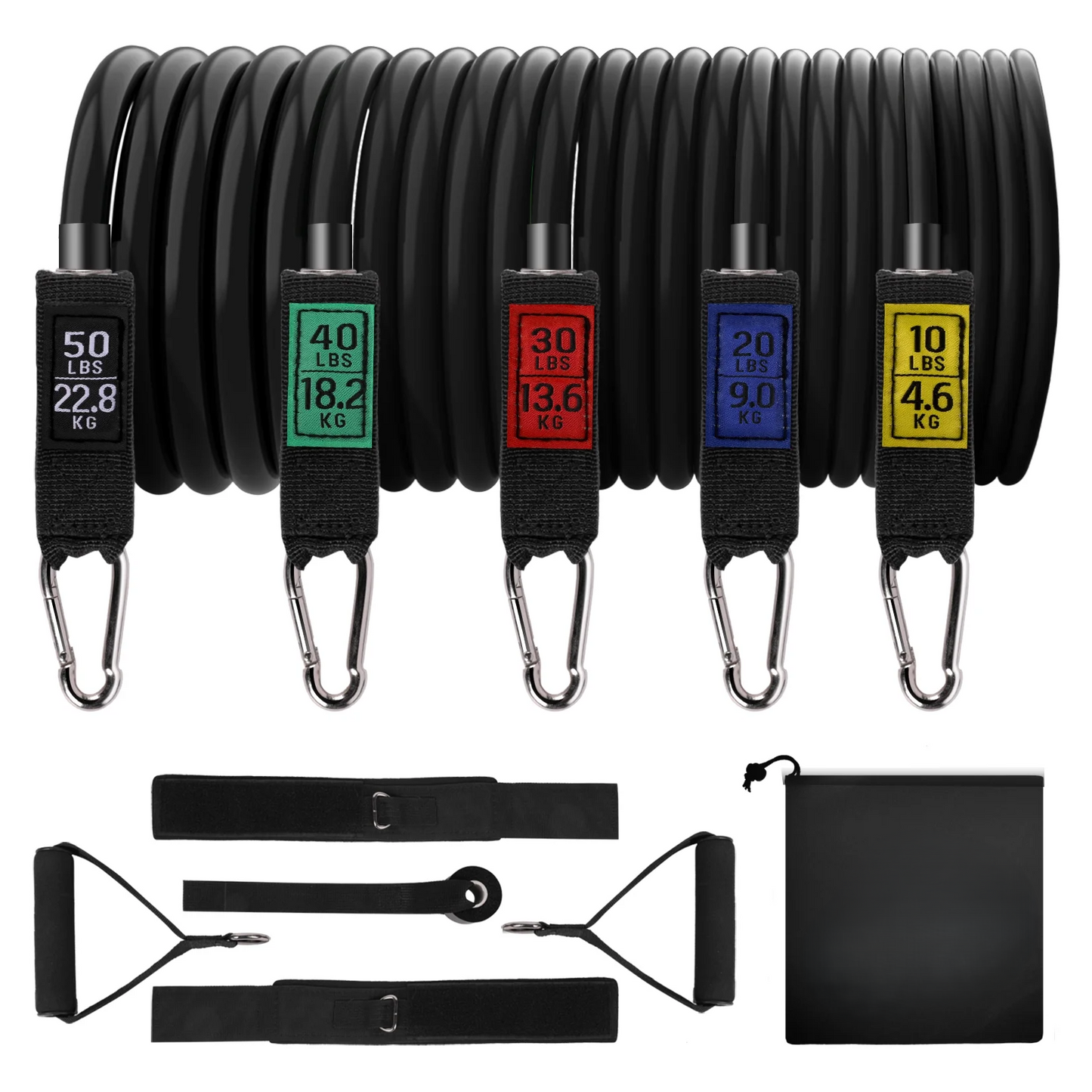 150lb Resistance Band Set - Exercise Bands with Door Anchor Black