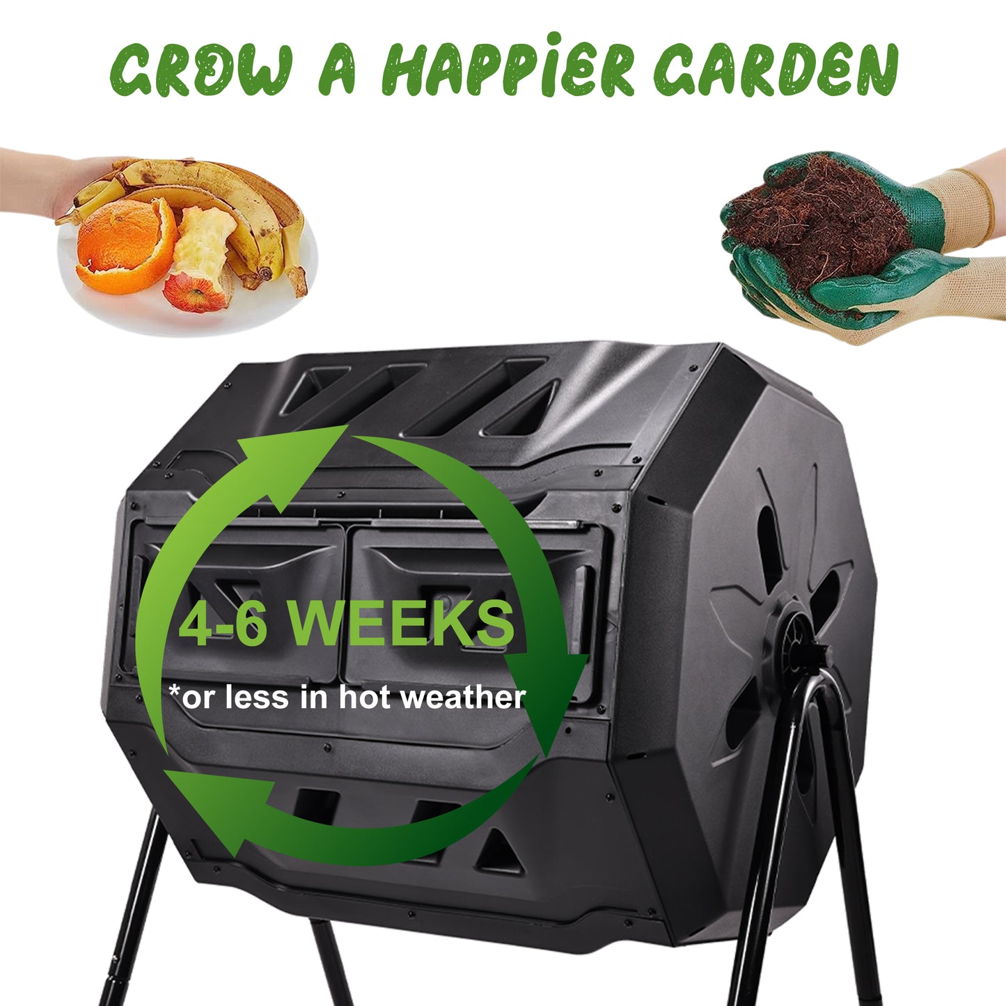 Outdoor Plastic Dual Chamber 360 ⁰ Tumbling Composter Bin for Garden Kitchen Yard 35 Gallon