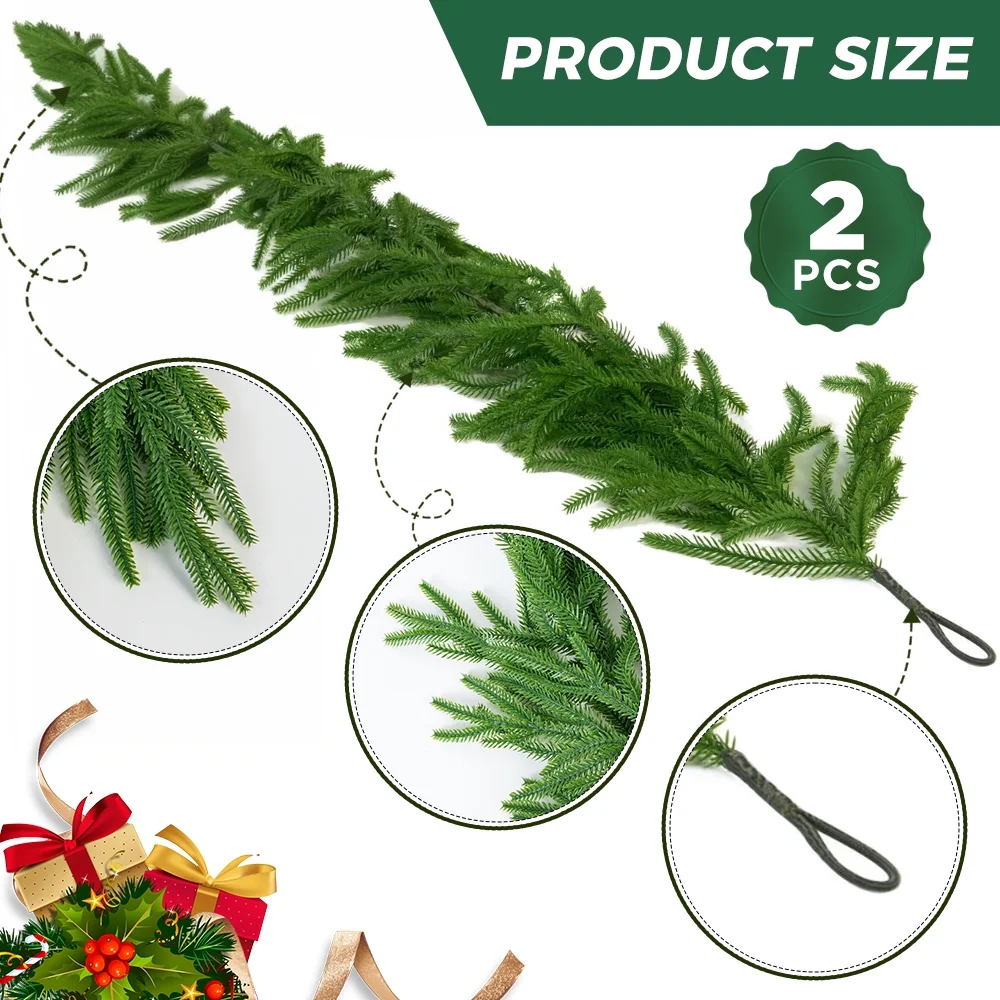 2 Pcs 6 FT Artificial Pine Garlands Real Touch Artificial Pine Garland,  – Winter Greenery for Indoor/Outdoor Xmas, Mantle & Staircase Decor